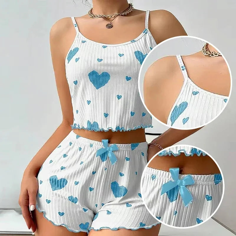 Breathable Soft Casual Love Printed Pyjama Set