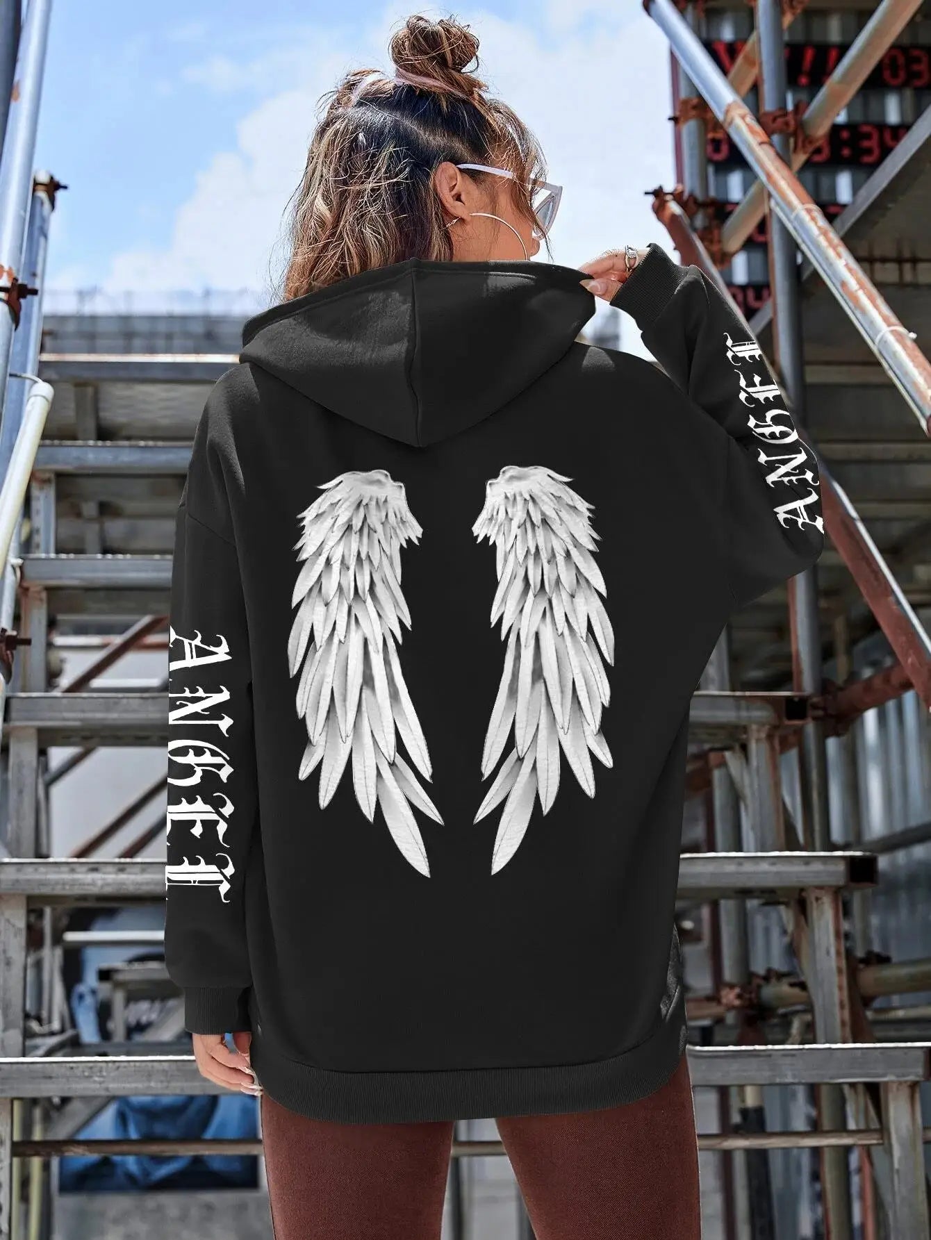 Angel Wings Printed Hoodies Loose Pullover