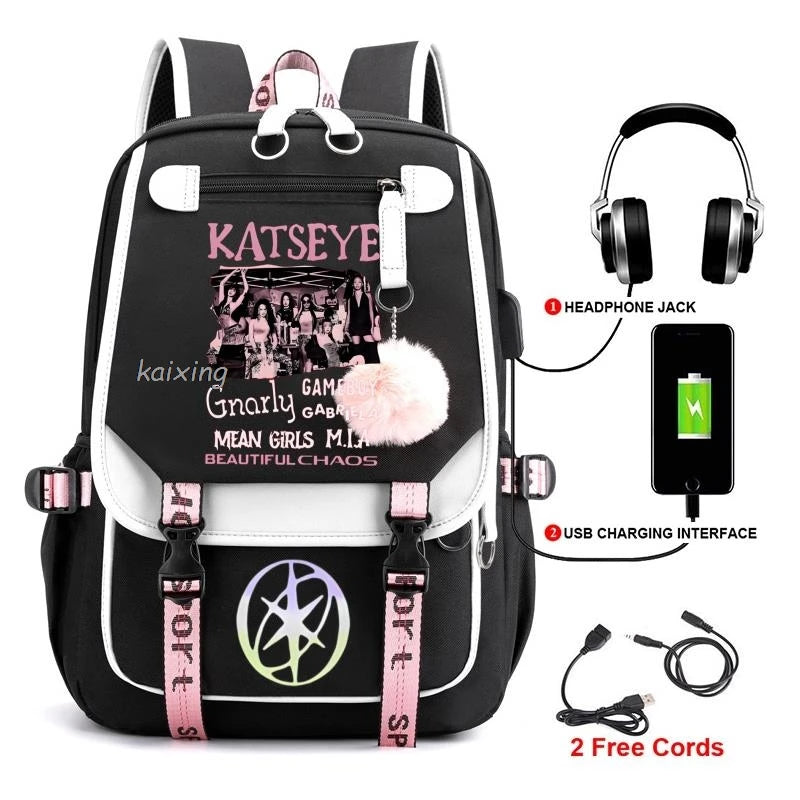 Katseye Funny Print Backpacks Sweet Soft Capacity Student Schoolbag