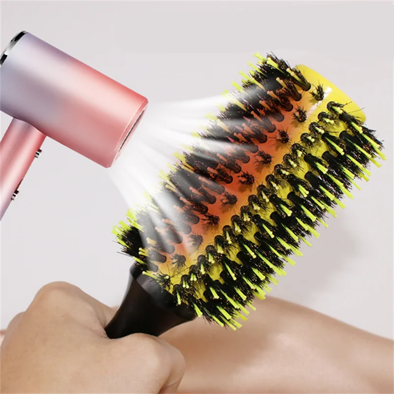 1/6pcs Yellow Boar Bristle Hair Comb Professional Round Hair Brush Curling Combs