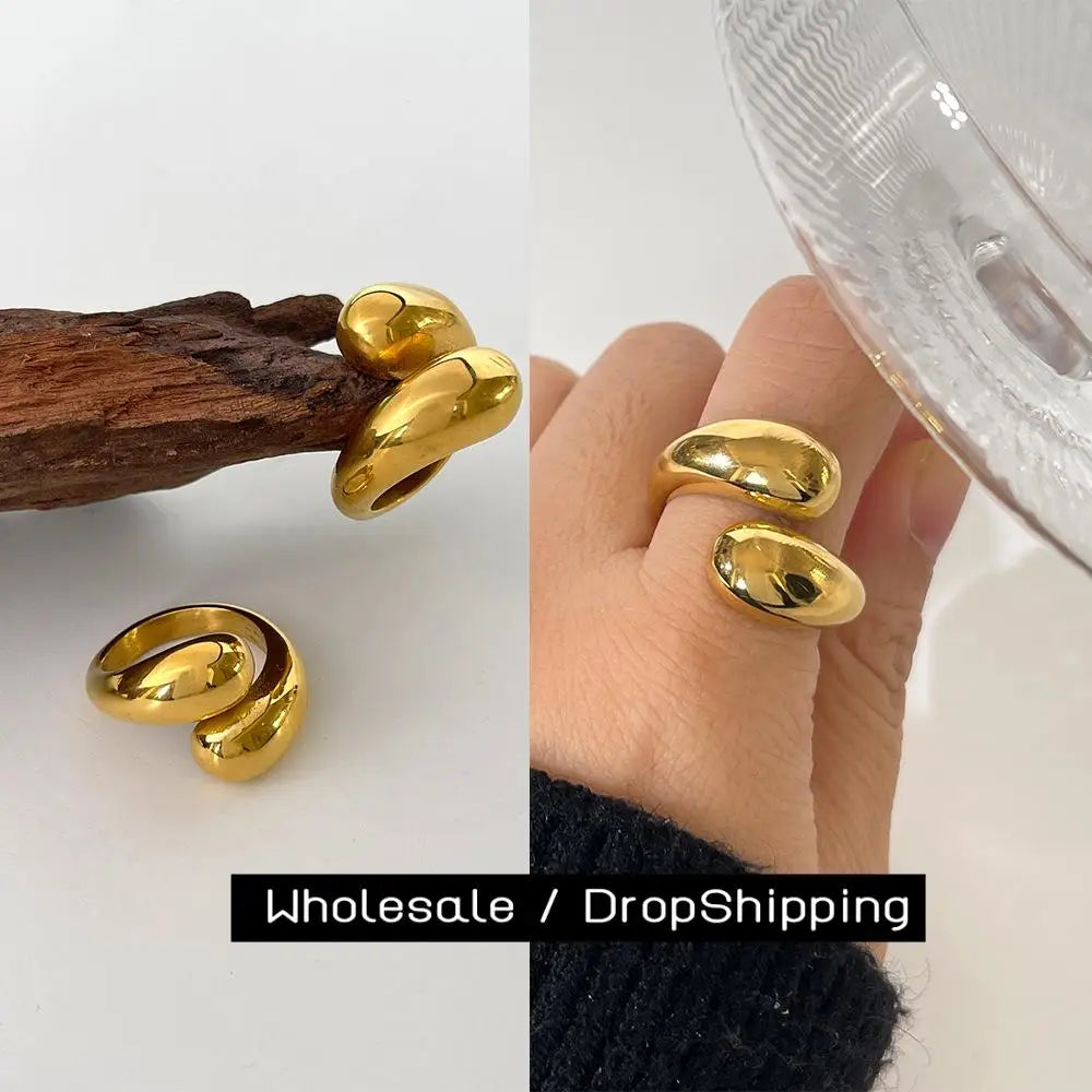 خاتم من الستانلس ستيل الذهبي على شكل قطرة ماء
