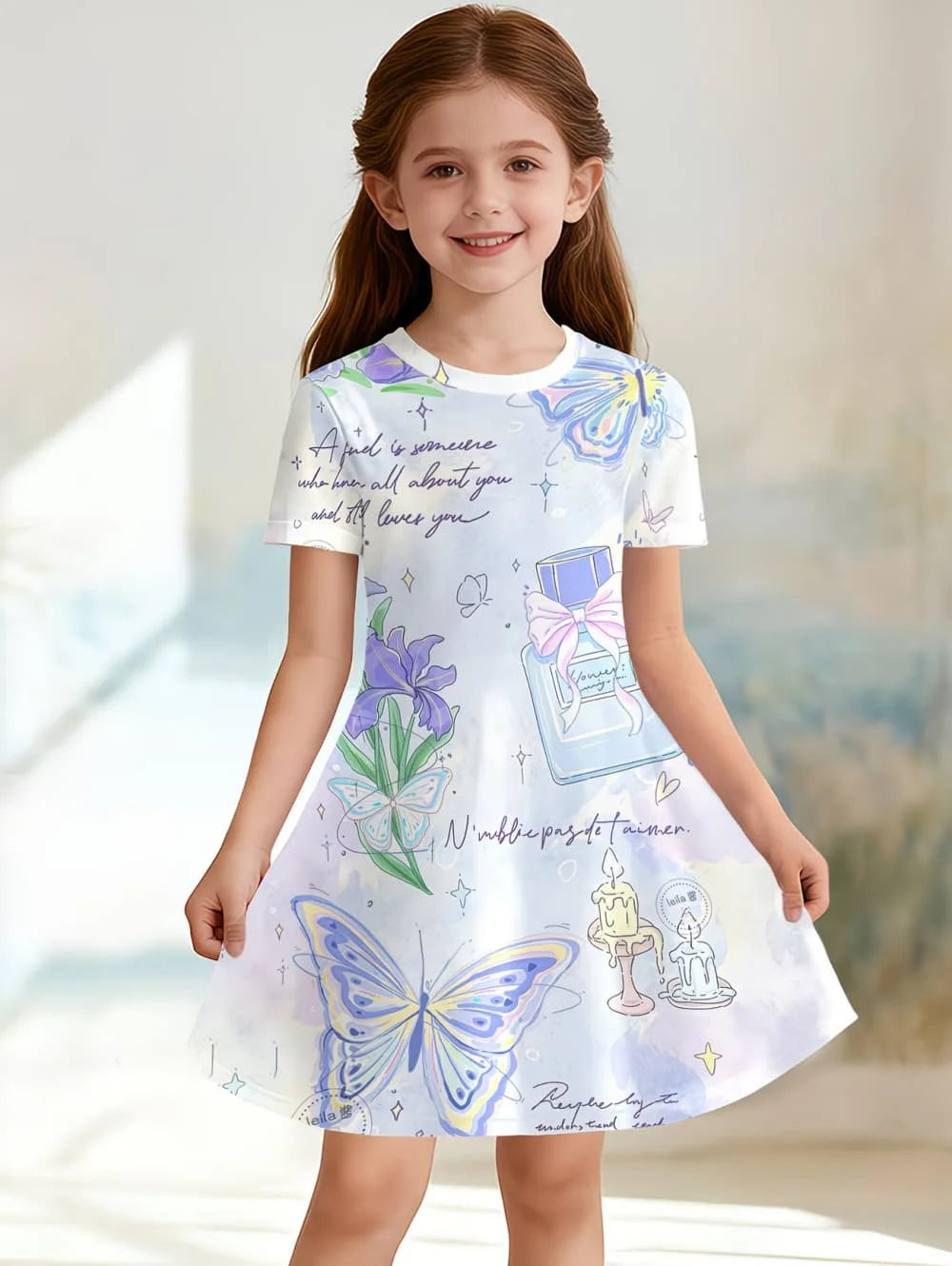 Beautiful Butterfly Printed Short Sleeve Dress
