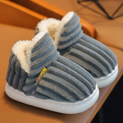 Stripe Plush Slippers Wrap Warm Cotton Shoes