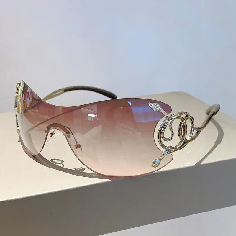 Rimless One-piece Snake Temple Y2K Sun Glasses