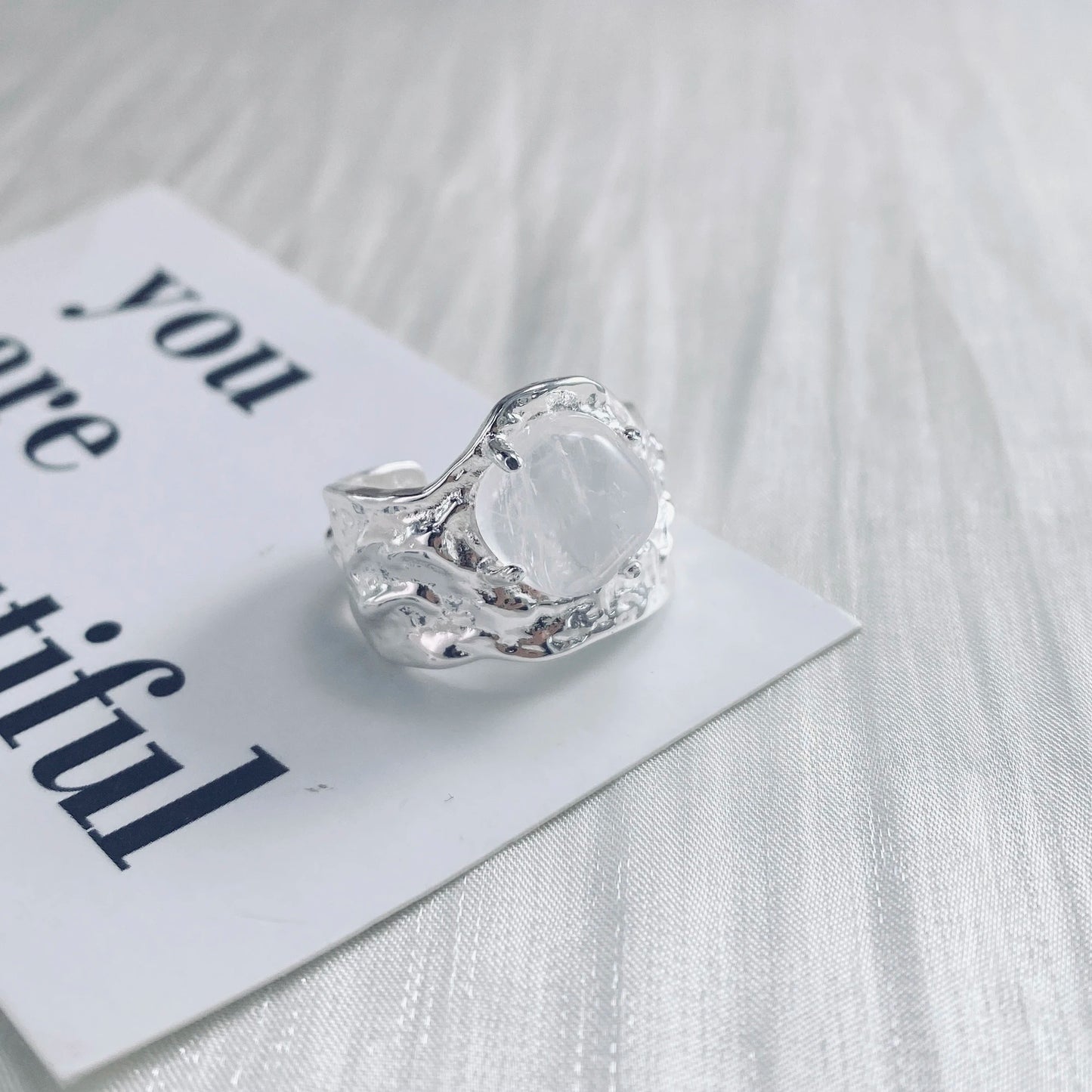 925 Sterling Silver Geometry Crystal Ring