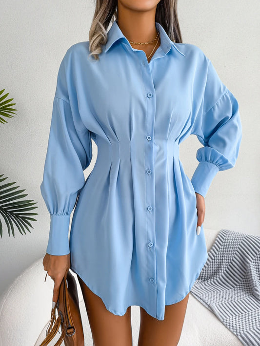 Casual Buttons Long Sleeve Mini Dress