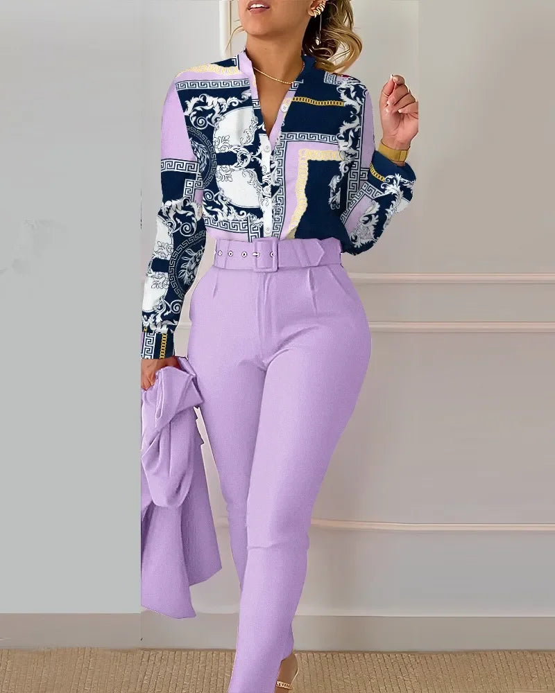 Long Sleeve Shirt Pants Two Piece Sets