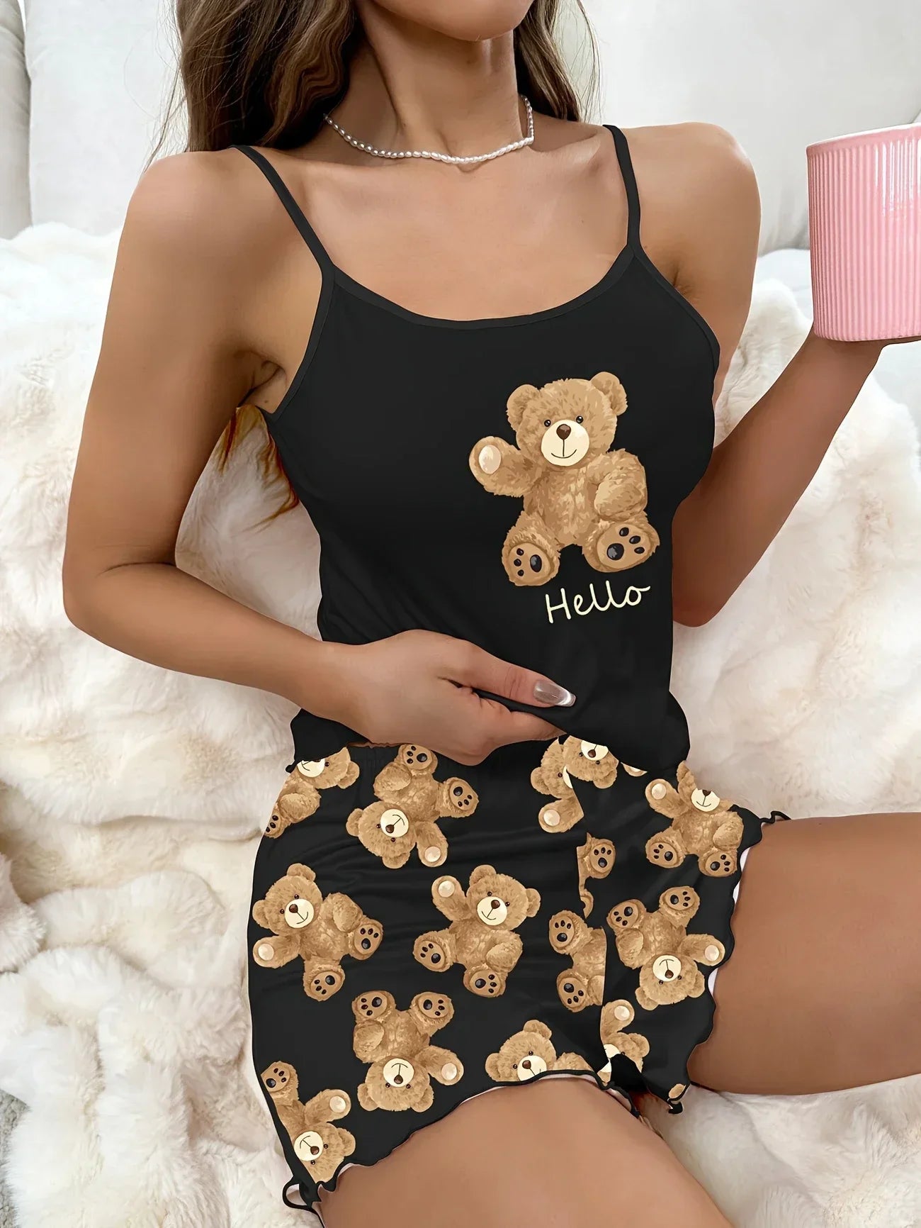 Cute Love Bear Printed Pyjamas Set
