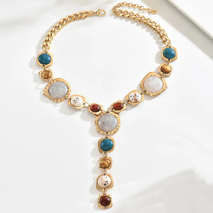 Y-Shaped Long Chunky Chain with Geometric Pendant Bohemian Necklace