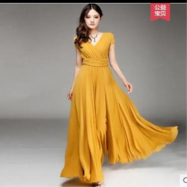 Short-Sleeved Chiffon Evening Dress