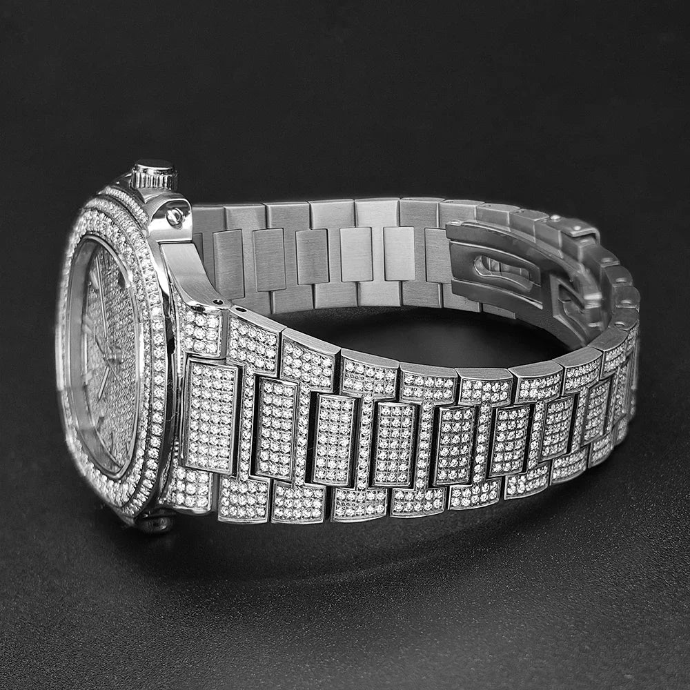 Luxury Diamond Sapphire Glass Steel Mechanical Movement  Wristwatch