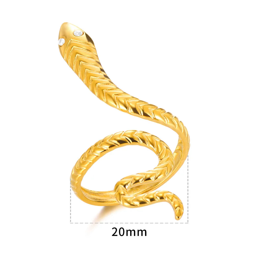 خواتم ثعبان من الفولاذ المقاوم للصدأ مطلية بالذهب 316L