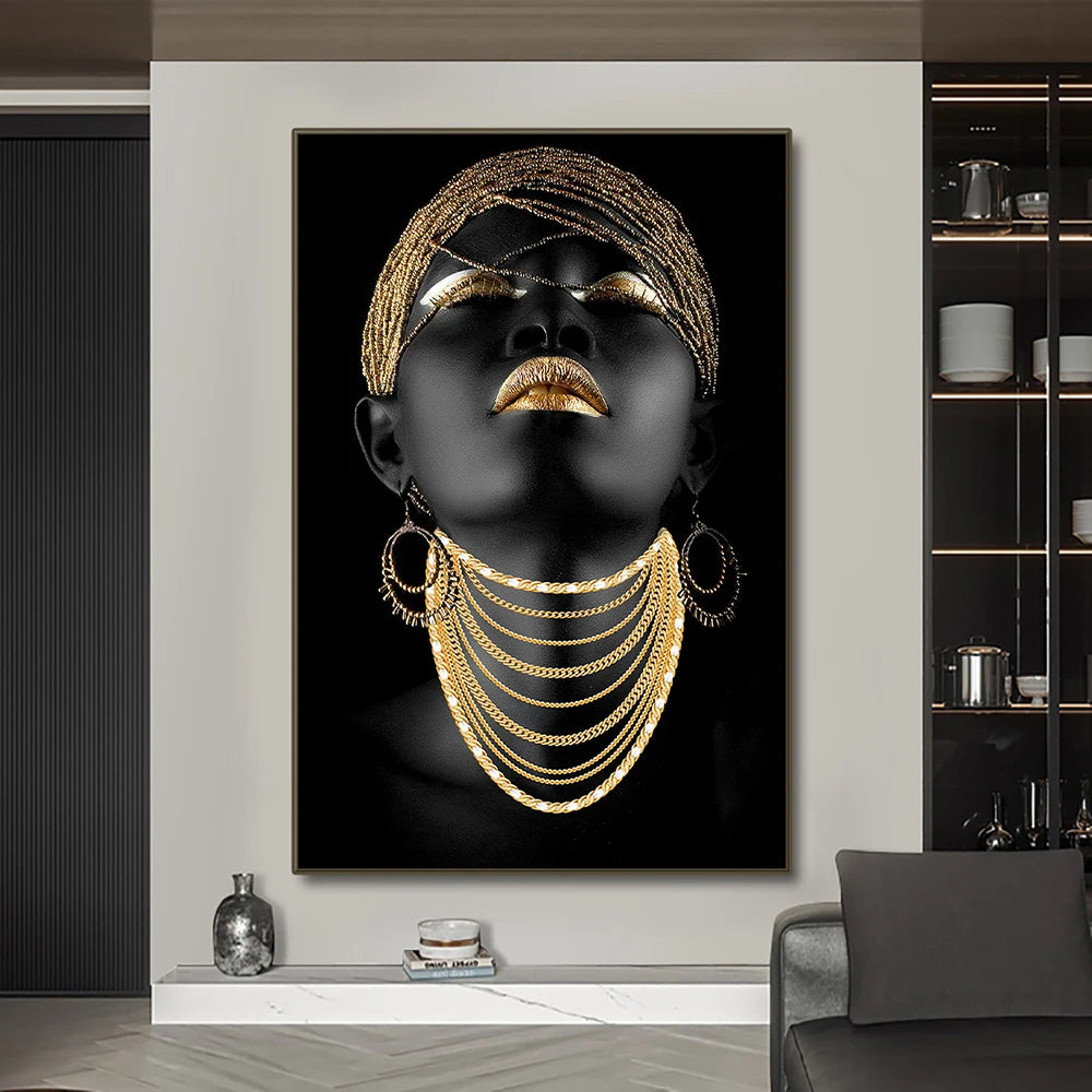 African Women Classic Black Gold Gestures Posters Female Portraits Canvas