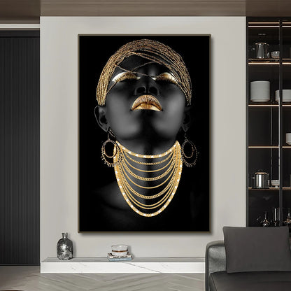 African Women Classic Black Gold Gestures Posters Female Portraits Canvas