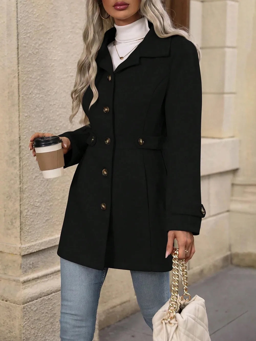 Autumn and Winter Solid Color Woolen Coat