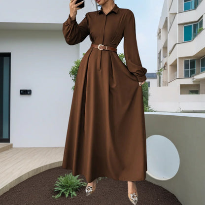 Elegant Long Lantern Sleeve Office Maxi Dresses