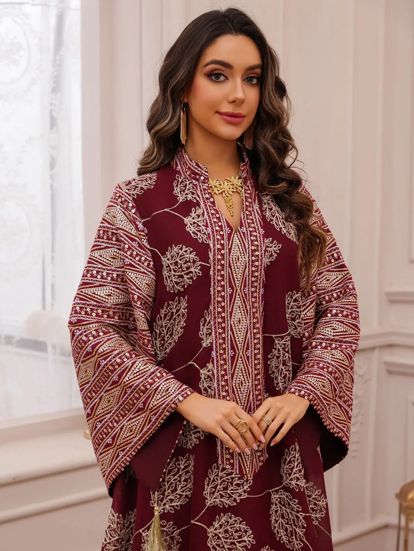 Red Islamic with Gold Detailing Ideal Abayas