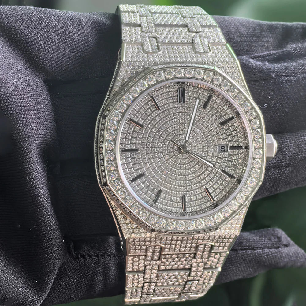 Moissanite Diamond Mechanical Automatic Movement Unisex Luminous Dial Luxury Wristwatch