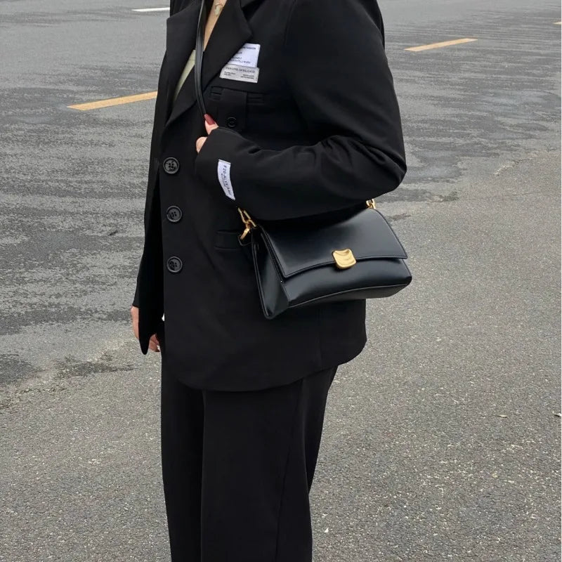 DANA Black Flap Lock PU Leather Bag