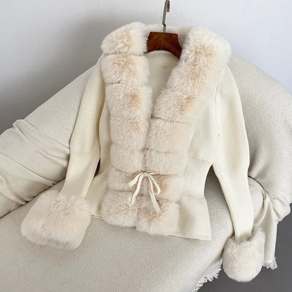 Fur Cardigan Detachable Collar Jacket Faux Fur Coat