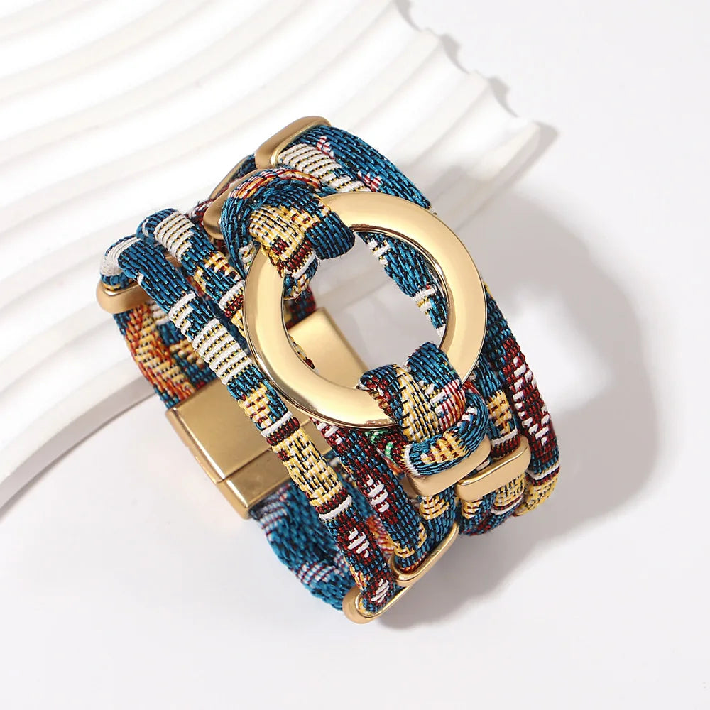 Round Weave Leather Wrap Wide Bracelets