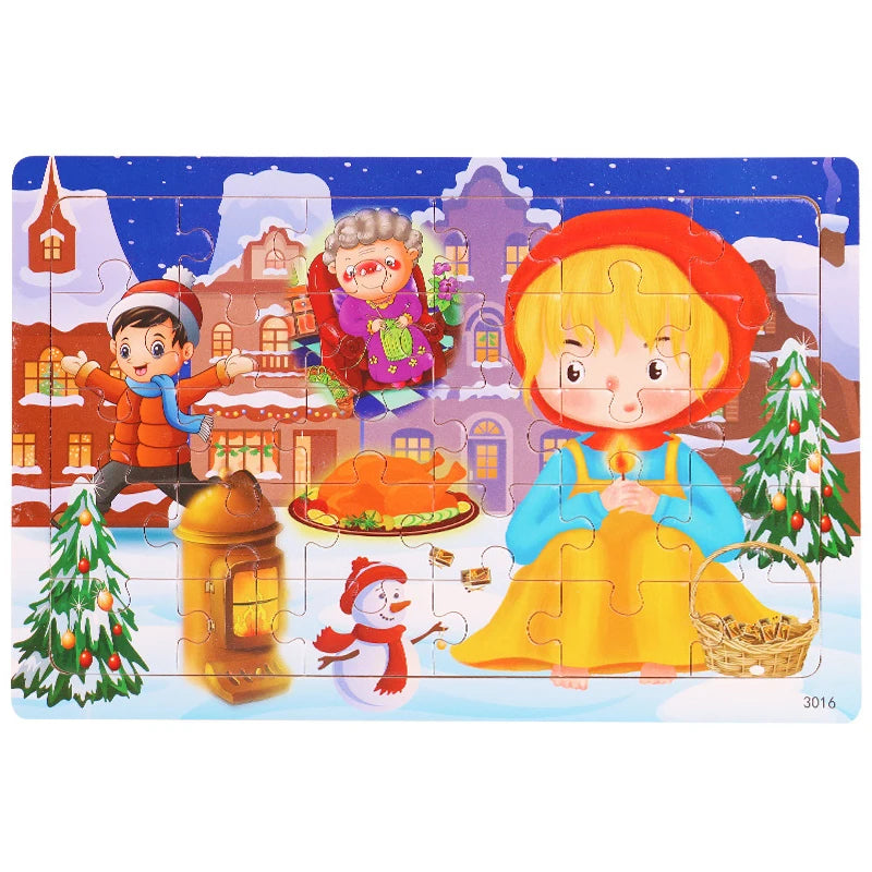 30 Pieces Wooden Jigsaw Puzzle Kids Cartoon Animal Puzzles Toys