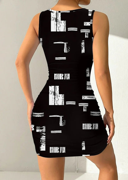 Geometric Print Round Neck Sleeveless Camisole Dress