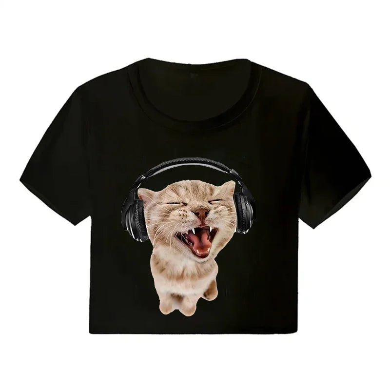 Casual Crop Tops Funny Graphic T-shirt