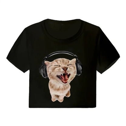 Casual Crop Tops Funny Graphic T-shirt