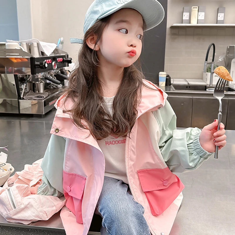 2-8 Years Spring Patchwork Little Princess Coat Zipper Loose Jacket
