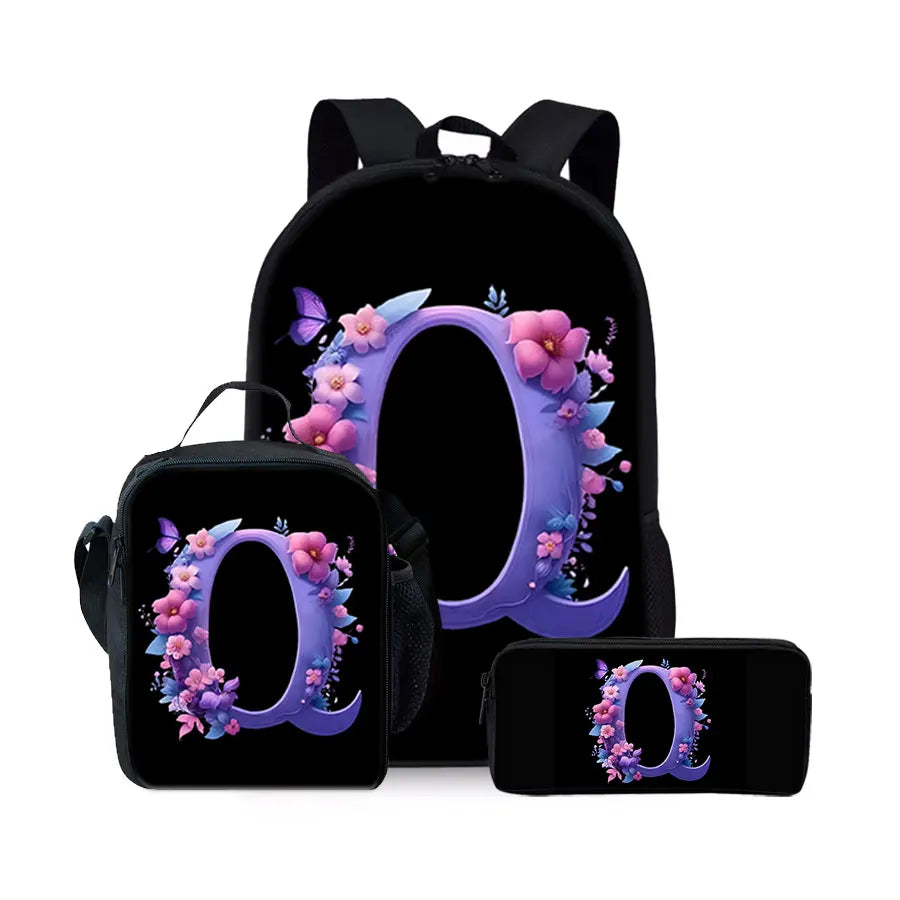 English Alphabet Pattern 2D Flat Cartoon School Backpack Three Piece Set