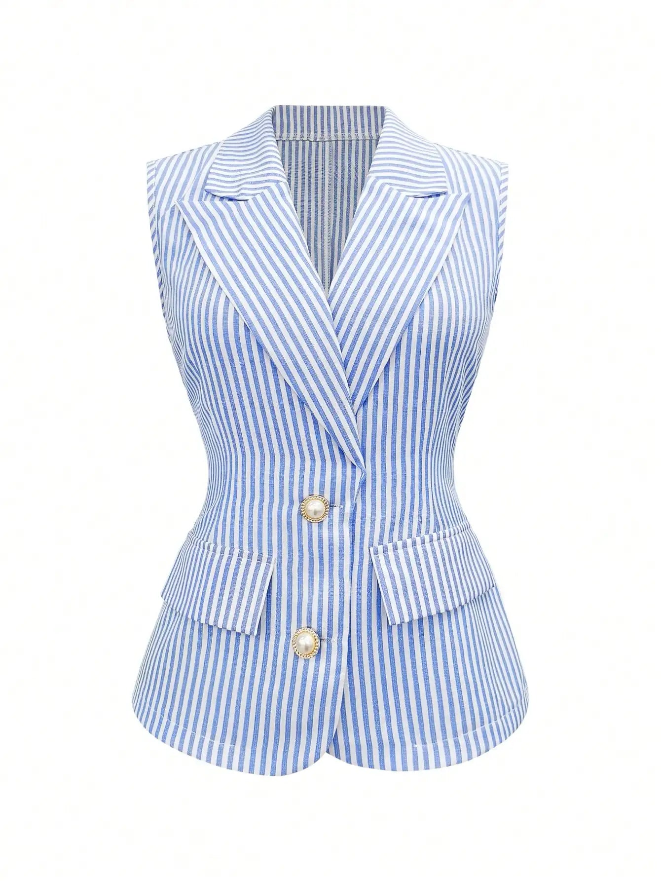 Elegant striped button vest for women