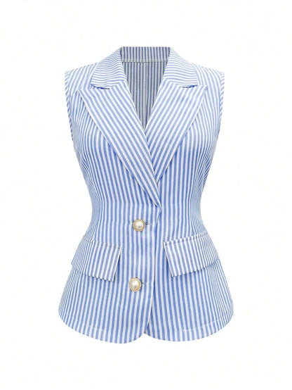 Elegant striped button vest for women