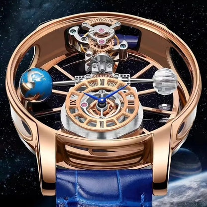 Celestial Starry Sky Curved Glass Transparent Waterproof Leather Watch