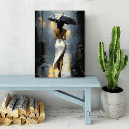 Romantic Rainy Night Canvas Art with Unframes