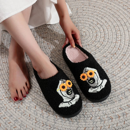 Black Halloween Horror Atlantis Clown Pattern Home Thick-Soled Fur Slippers