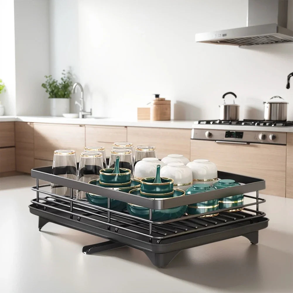 Adjustable Steel 2 Tier Plates Organizer Dish Bowl Drainer