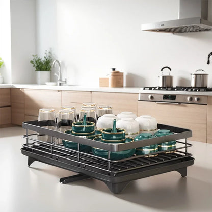 Adjustable Steel 2 Tier Plates Organizer Dish Bowl Drainer