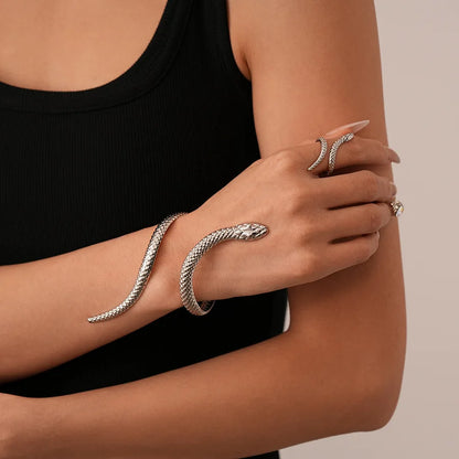 Snake Shaped Cuff Bracelet Ring Set
