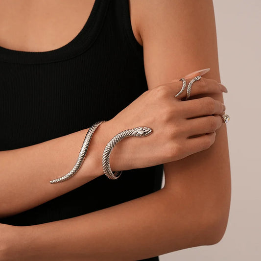 Snake Shaped Cuff Bracelet Ring Set