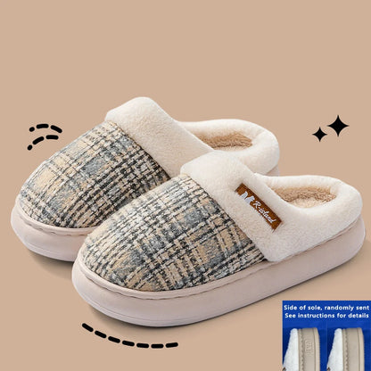 Winter Warm Fur Stripe Non Slip Comfort Flat Heel Slippers