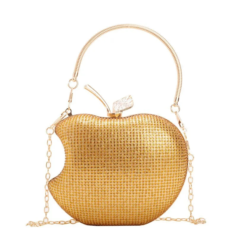 Sparkly Apple Rhinestone Handbags Diamond Bling Clutch Crystal Bags