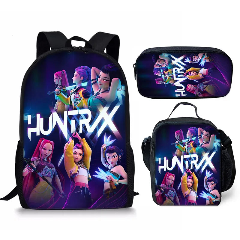 KPop Demon Hunters School Bags Backpack With Lunch Bag & Pencil Bag