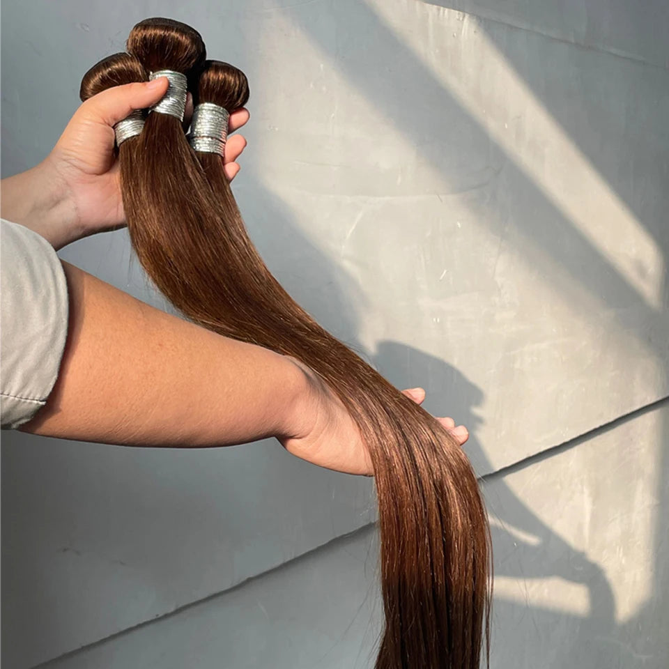 Straight Chocolate Brown Human Brazilian Hair Extensions