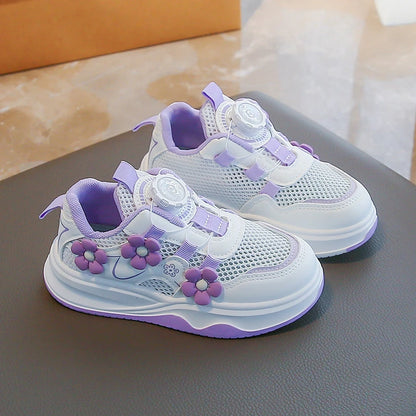 Mesh PU Leather Bow Soft Bottom Purple Sneakers