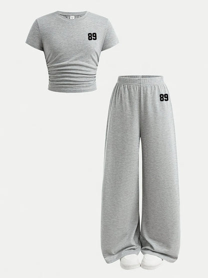 Comfy Loungewear Soft Breathable 89 Print Wide Leg Pants Set