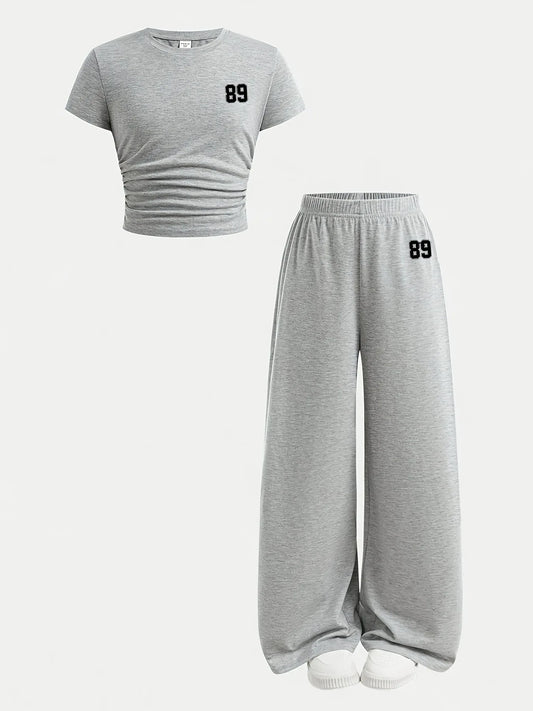 Comfy Loungewear Soft Breathable 89 Print Wide Leg Pants Set