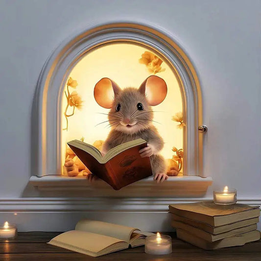 Mouse Hole Book Lover's Mouse Reading Wall Sticker