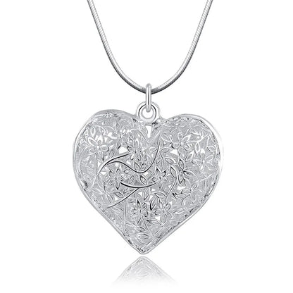 925 Sterling Silver Carved Heart Snake Necklace
