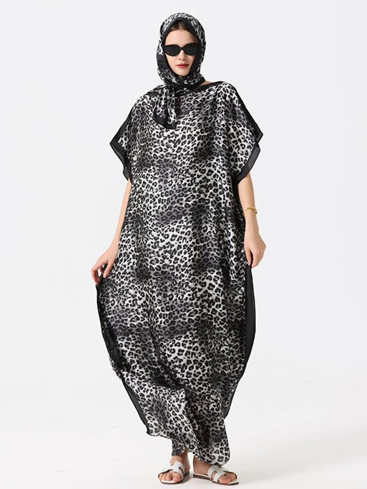 Malaysian Muslim Leopard Print Arabic Long Maxi Dress